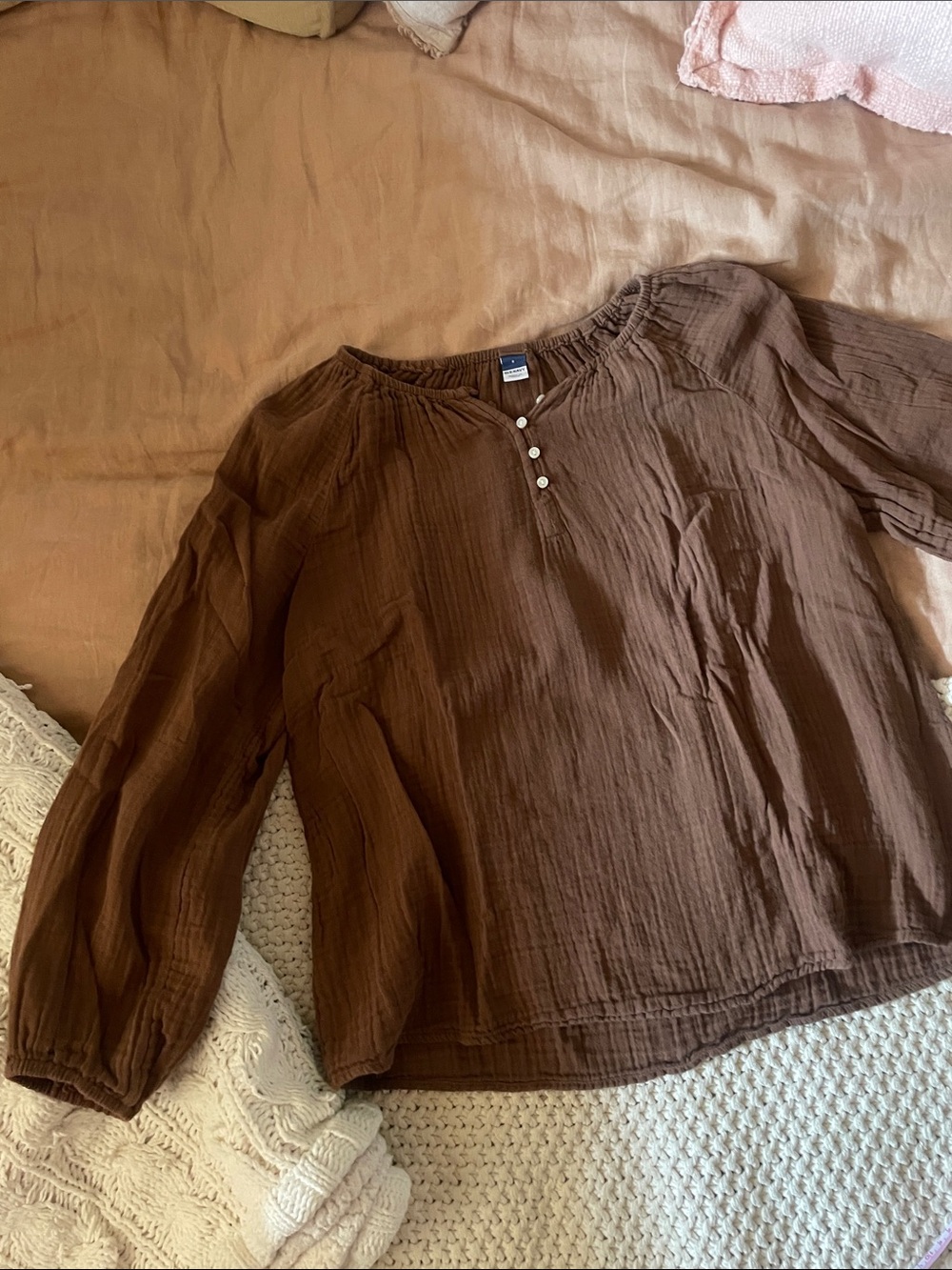 Cotton gauze peasant Top